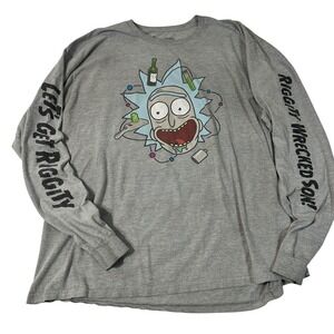 Rick and Morty Long Sleeve Shirt Men 2X Gray Riggity Wrecked Son Ripple Junction